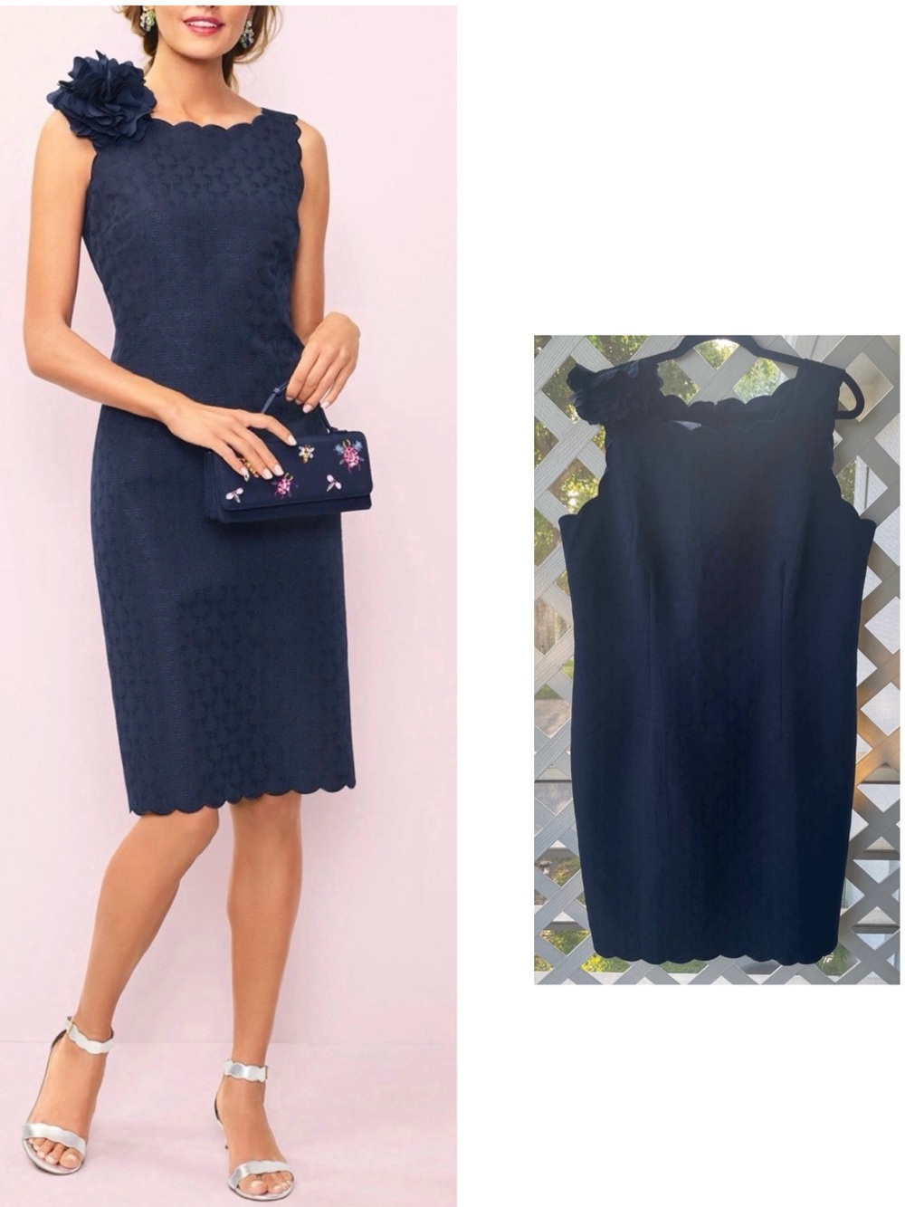 RSVP by Talbots Scalloped Edge Navy Jacquard Sheath Dress Size 16 NWT